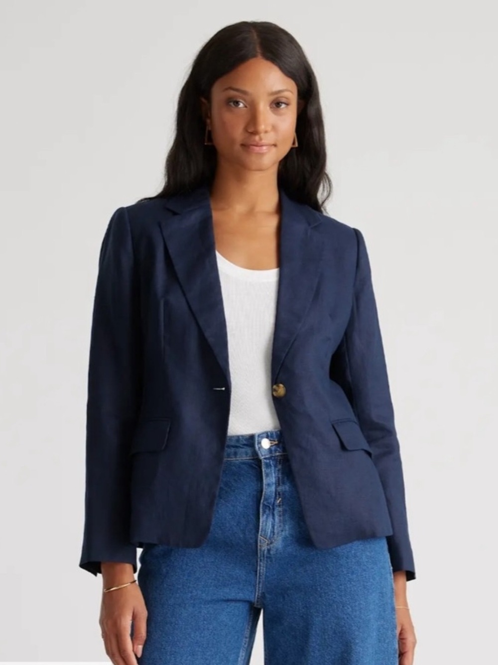 NWT Quince 100% European Linen Structured Blazer Deep Navy Size XS